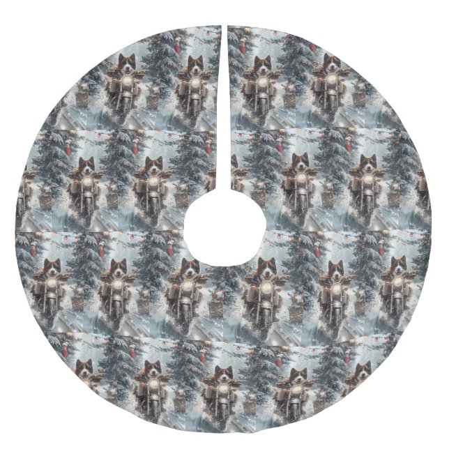 American Akita Dog Riding Motorcycle Christmas  Brushed Polyester Tree Skirt (Front)