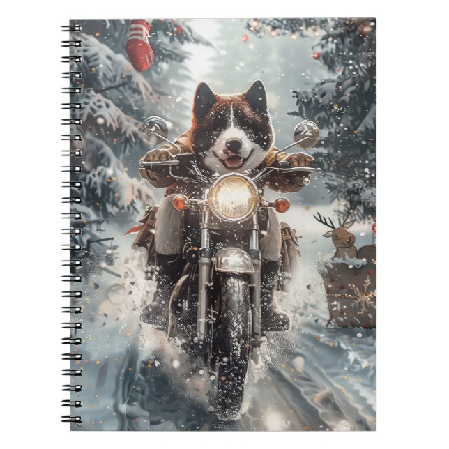 American Akita Dog Riding Motorcycle Christmas  Notebook (Front)