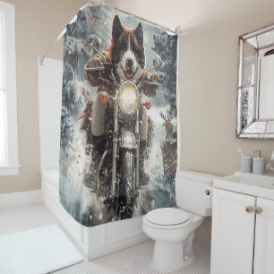 American Akita Dog Riding Motorcycle Christmas Shower Curtain