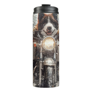 American Akita Dog Riding Motorcycle Christmas Thermal Tumbler