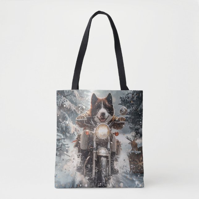 American Akita Dog Riding Motorcycle Christmas  Tote Bag (Front)
