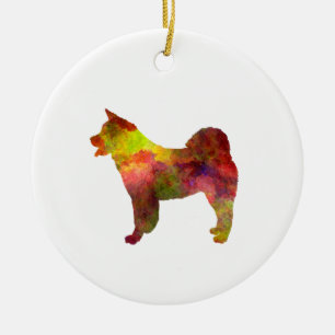 American Akita in watercolor Ceramic Ornament