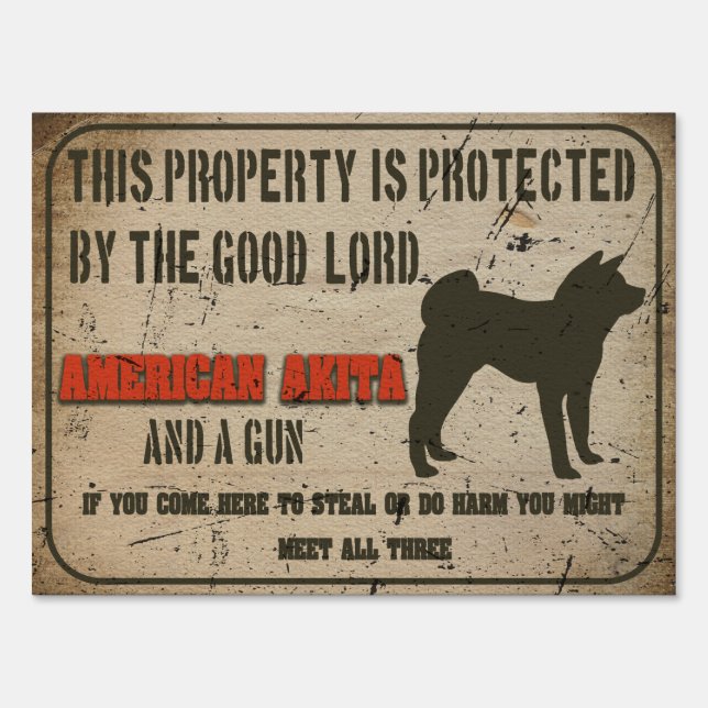 American akita Silhouette Funny Guard Dog Warning Sign (Front)