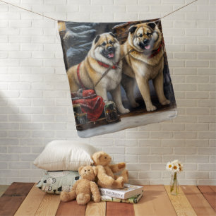 American Akita Snowy Sleigh Ride Christmas Decor Baby Blanket