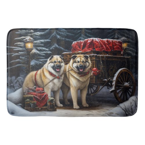 American Akita Snowy Sleigh Ride Christmas Decor Bath Mat