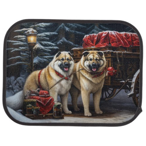 American Akita Snowy Sleigh Ride Christmas Decor Car Floor Mat