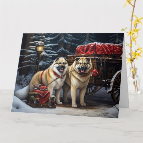 American Akita Snowy Sleigh Ride Christmas Decor Card