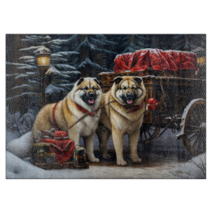 American Akita Snowy Sleigh Ride Christmas Decor Cutting Board