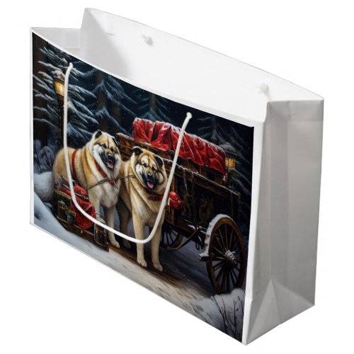American Akita Snowy Sleigh Ride Christmas Decor Large Gift Bag