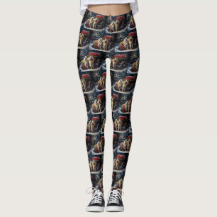 American Akita Snowy Sleigh Ride Christmas Decor Leggings