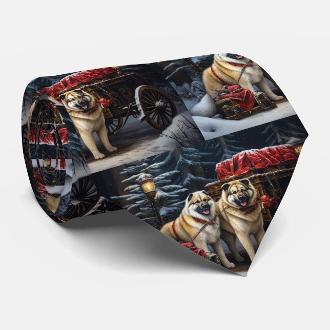 American Akita Snowy Sleigh Ride Christmas Decor Neck Tie (Rolled)