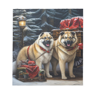 American Akita Snowy Sleigh Ride Christmas Decor Notepad