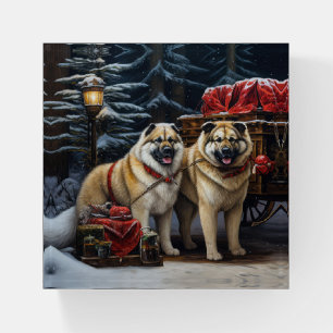 American Akita Snowy Sleigh Ride Christmas Decor Paperweight