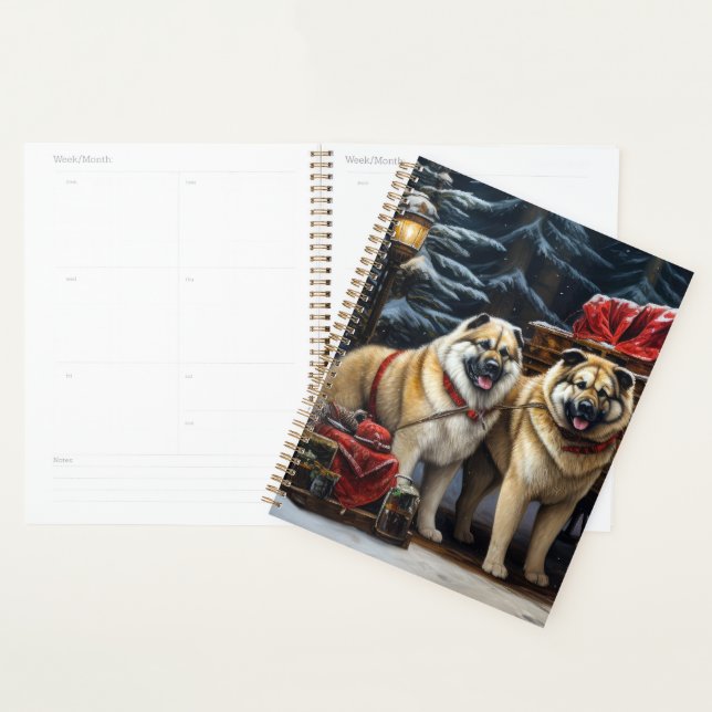 American Akita Snowy Sleigh Ride Christmas Decor Planner (Display)
