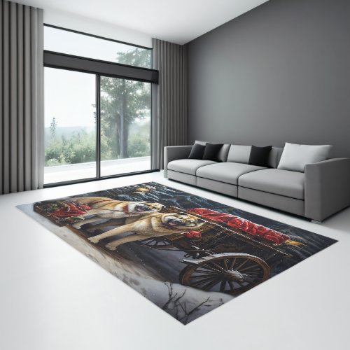 American Akita Snowy Sleigh Ride Christmas Decor Rug