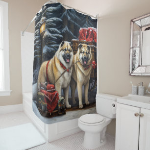 American Akita Snowy Sleigh Ride Christmas Decor Shower Curtain