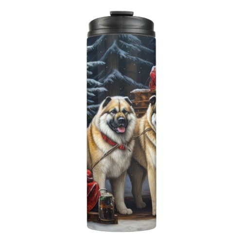 American Akita Snowy Sleigh Ride Christmas Decor Thermal Tumbler