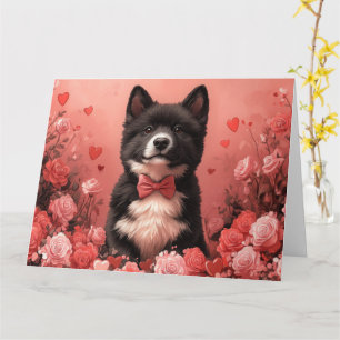 American Akita with Roses - Valentine's Day Card