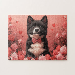 American Akita with Roses - Valentine's Day Jigsaw Puzzle