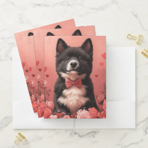 American Akita with Roses - Valentine's Day Pocket Folder