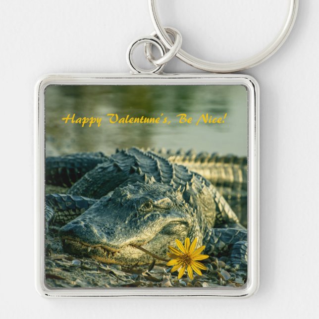 American Alligator portrait Happy Valentines Keychain (Front)