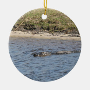 American Alligator Swimming in a Marsh River Ceramic Ornament