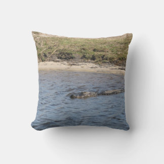 American Alligator Swimming in a Marsh River Throw Pillow