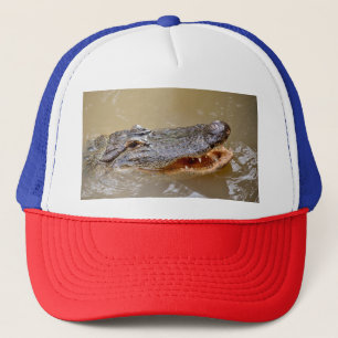 American alligator with mouth open trucker hat