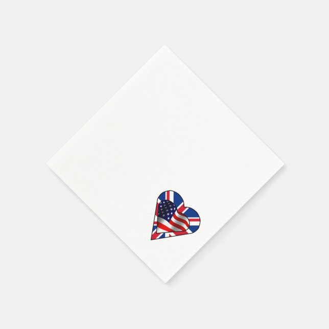 American and British Flag Hearts Paper Napkins (Corner)