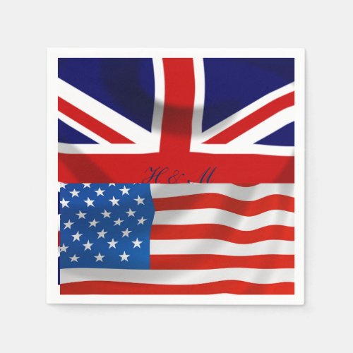 American and British flags  Royal Wedding Paper Napkins