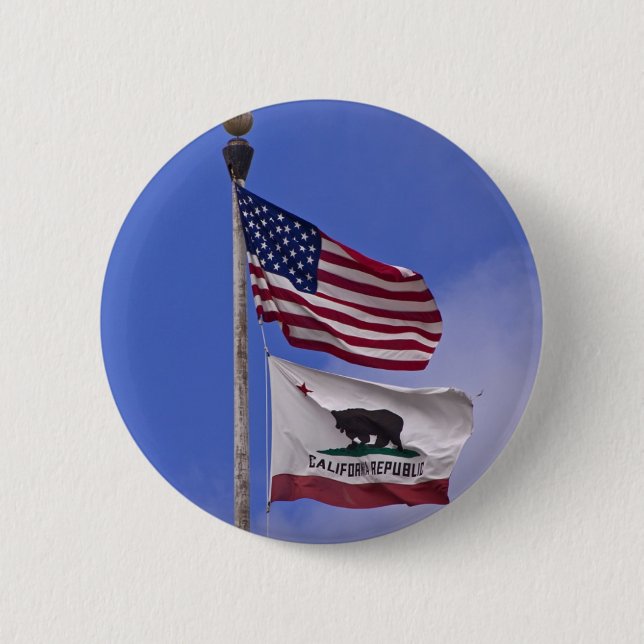 AMERICAN AND CALIFORNIA STATE flags Pinback Button (Front)
