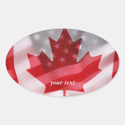 American and Canadian flags Oval Sticker