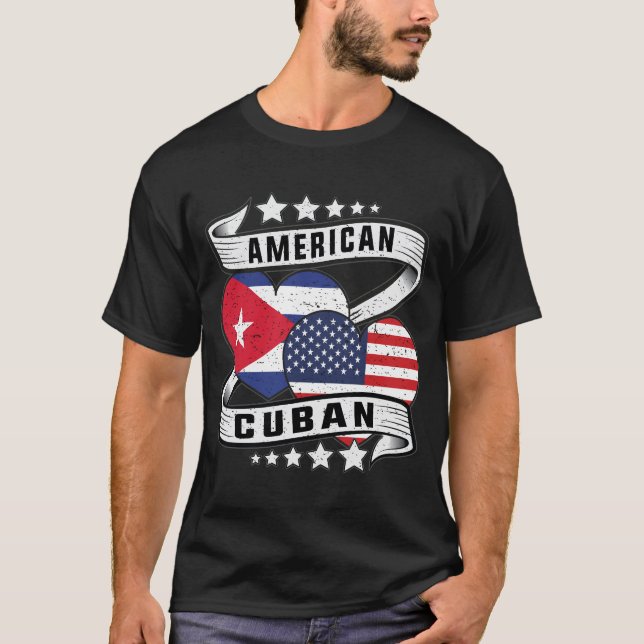 American and Cuban flag Half Cuban half American  T-Shirt (Front)
