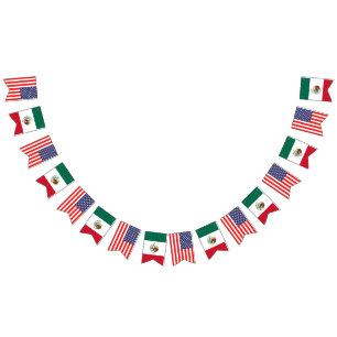American and Mexican international wedding party Bunting Flags