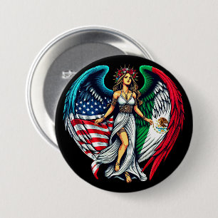 American and Mexico Flag Angel woMan Patriotic Art Button