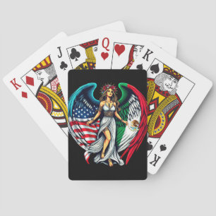 American and Mexico Flag Angel woMan Patriotic Art Poker Cards