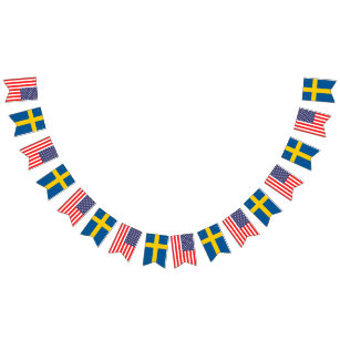 American and Swedish international wedding party Bunting Flags