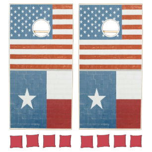 American and Texas Flag USA Red White and Blue Cornhole Set