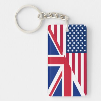 American And Union Jack Flag Acrylic Keychain by ReligiousStore at Zazzle