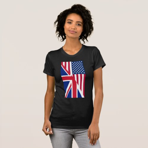 American and Union Jack Flag Fine Jersey T_Shirt