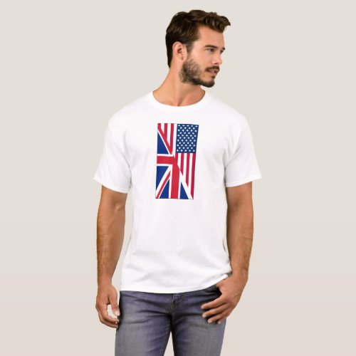 American and Union Jack Flag Mens Basic T_Shirt