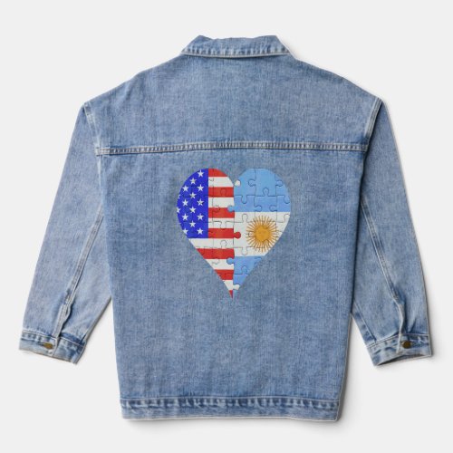 American Argentinian Flag Heart  Denim Jacket