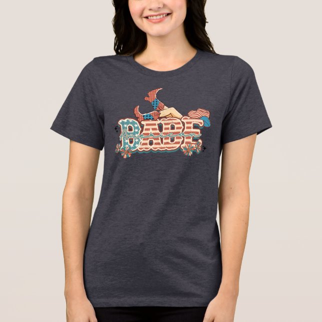 AMERICAN BABE Patriotic Cowgirl Red White Blue Tri-Blend Shirt (Front)