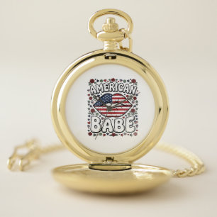 American Babe Patriotic Vintage Engraving Design_1 Pocket Watch