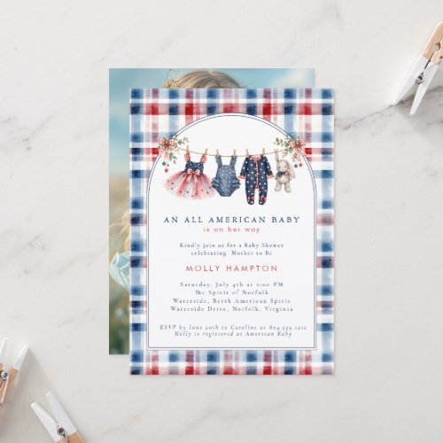 American Baby Patriotic Clothesline Baby Shower  Invitation