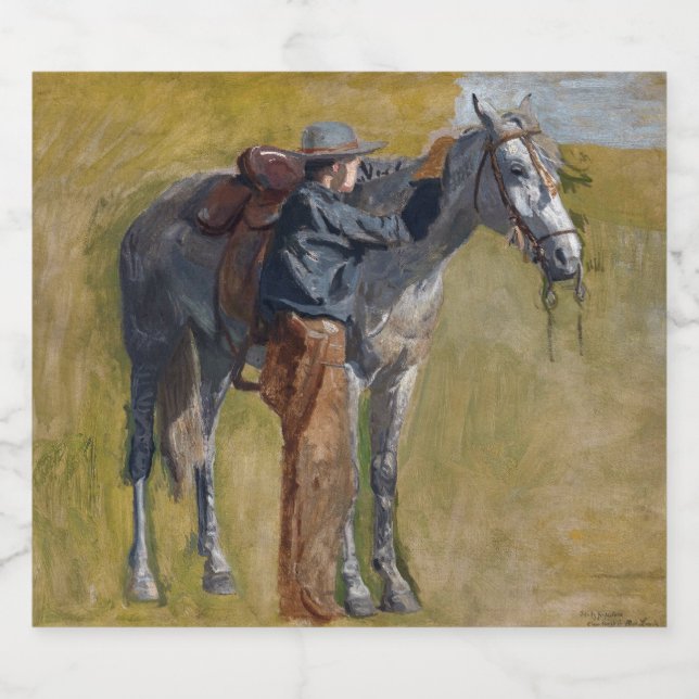 American Badlands: Old West Cowboy with Horse Beer Bottle Label (Single Label)