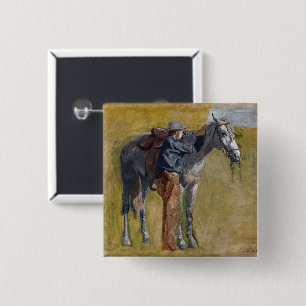 American Badlands: Old West Cowboy with Horse Button