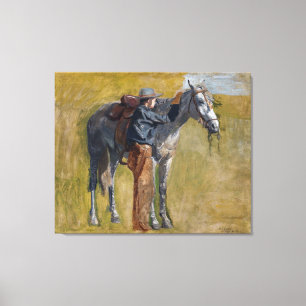 American Badlands: Old West Cowboy with Horse Canvas Print