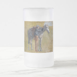 American Badlands: Old West Cowboy with Horse Frosted Glass Beer Mug
