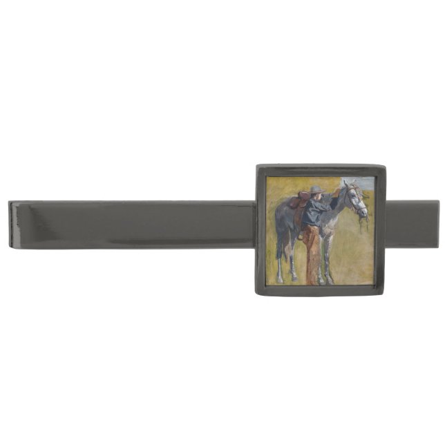 American Badlands: Old West Cowboy with Horse Gunmetal Finish Tie Bar (Front)